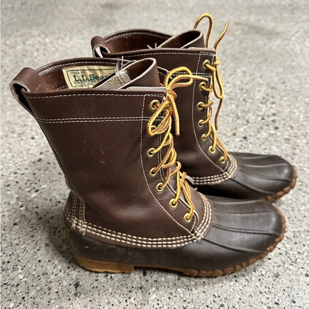 Vintage L.L. Bean 8" Classic Duck Boots Genuine Leather Made in USA Brown 80/90s